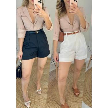 Imagem de Short Alfaiataria feminino cintura alta com cinto marrom - Anna Chic M