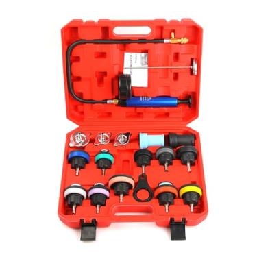 Imagem de ZEAJSRU Kit de testador universal de vazamento de pressão de radiador de 18 unidades, kit de testador de pressão de refrigerante automotivo para motocicleta carro caminhão (vermelho)