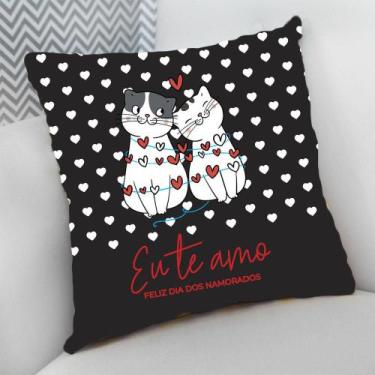 Imagem de Almofada Decorativa Cheia c/ Zíper 40x40 Presente Gatinhos Namorados -