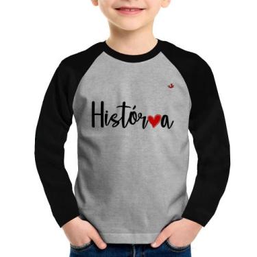 Imagem de Camiseta Raglan Infantil História por amor Manga Longa - Foca na Moda,