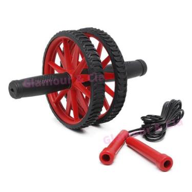 Imagem de Kit Roda Rodinha Abdominal Dupla + Corda De Pular Para Academia Treino