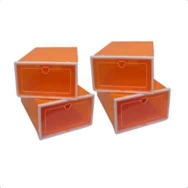 Imagem de Kit 4 Caixa Organizadora Sapato Tenis Sapateira Empilhavel G - NeoBlue