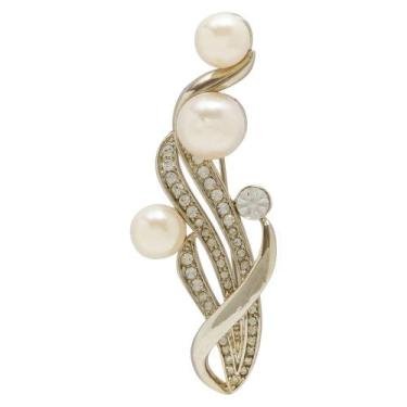 Imagem de Broche Strass e Pérola Flor BRG9872 - Akasaki, Prateado
