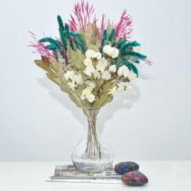 Imagem de Arranjo de flores desidratadas rabo de gato verde com vaso de vidro - 