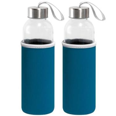 Imagem de Kit 2x Garrafa de Vidro 520 ml Soft TopGet Azul