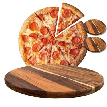 Imagem de Kit 2 Tábuas 25Cm De Madeira Teca Para Cortar E Servir Pizzas - Brasa 