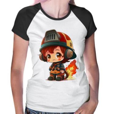 Imagem de Baby Look Raglan Bombeiro Mirim - Foca na Moda, Branco, Preto, GGG