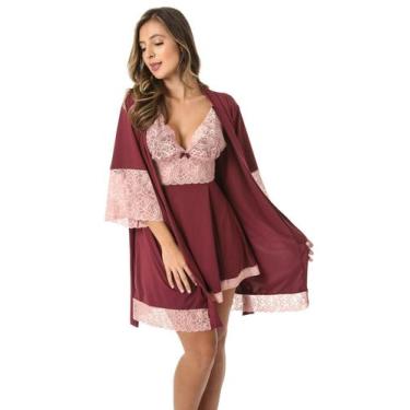 Imagem de Robe Feminino Hobby Feminino Lingerie Noite Roupão Microfibra renda El