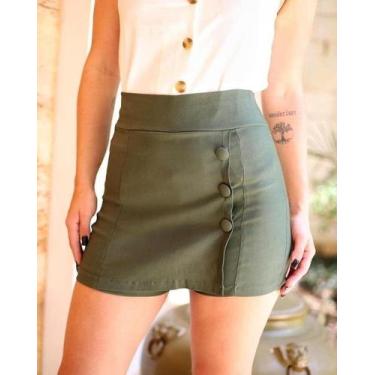 Imagem de Saia short botão cintura alta bengaline sexy plus zise - kgente, Verde