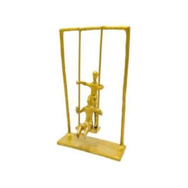 Imagem de Escultura Enfeite Crianças no Balanço Dourado Impecavel Luxo - LUXdéco