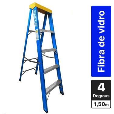 Imagem de Escada tesoura simples em fibra de vidro 4 degraus + patamar 1,50 m- P