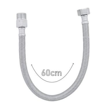 Imagem de Engate Mangueira Flexível Trançado Aço Inox 60cm Quente Fria Prateado 