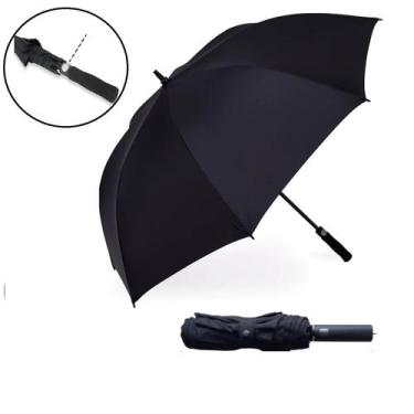 Imagem de Guarda Chuva Preto Reforçado Grande C/ Botão Automático Cabo Emborrach
