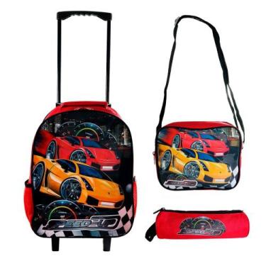 Imagem de Kit Mochila Infantil Escolar com 3 peças Carrinho Vermelho - Rocie
