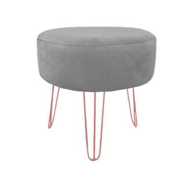 Imagem de Puff Para Sala De Estar Quarto Suede Cinza Pés Rosê Gold - Decore.Com