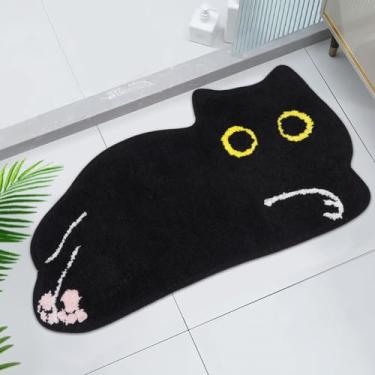 Imagem de NIGOWAYS Tapete de banheiro para gatos - Tapete de banho para gatos, tapete de banheiro preto macio, tapete absorvente, tapete de banheiro antiderrapante para banheiro, cozinha, quarto, decoração de