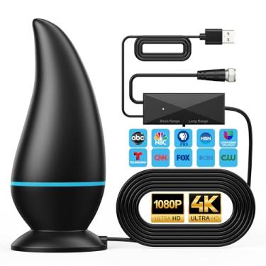 Imagem de Antena de TV interna, longo alcance, 1000 milhas, antena para Smart TV 4K 1080p, recepção de sinal de 360° com amplificador de sinal, cabo HDTV coaxial de 4 metros para todas as TVs
