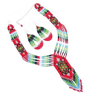 Imagem de La Vivia Colar de contas feito à mão, inspirado no estilo nativo americano, colar indiano com contas de sementes para mulheres, joias modernas exclusivas, tartaruga verde vermelha S54/8, Contas de