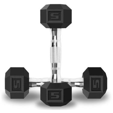 Imagem de Balelinko Conjunto de halteres hexagonais com alças de metal revestidas de borracha sólida de ferro fundido hexagonal em par, 2,2 kg