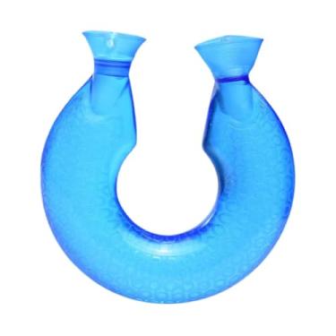 Imagem de Milageto Bolsa de água quente para pescoço e ombro em formato de U Bolsa de compressa quente de PVC conveniente, reutilizável, inodora, aquecedor de pescoço, Azul