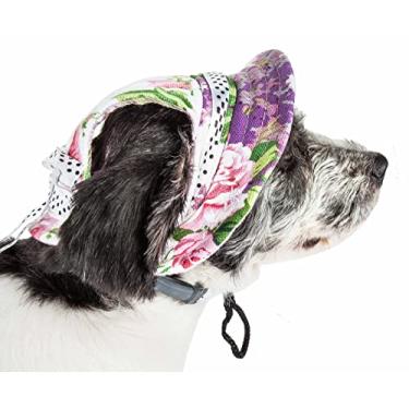 Imagem de Pet Life ® 'Botanic Bark' Floral Proteção UV Ajustável Fashion Dossel Chapéu de Cachorro, Médio, Branco