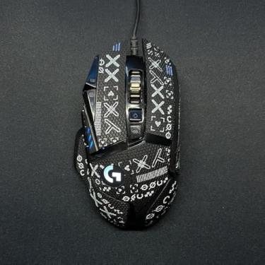 Imagem de REDQIN Fita adesiva para mouse com cobertura total para Logitech G502 com fio/G502 sem fio, autoadesiva, pré-cortada, resistente ao suor, antiderrapante, kit de atualização de mouse (Printsteam-Black)