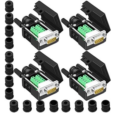 Imagem de ANMBEST Conector de breakout macho DB9 com 4 peças, DB9 sem solda RS232 D-SUB série para 9 pinos porta terminal conector placa de breakout com caixa de parafusos longos cauda
