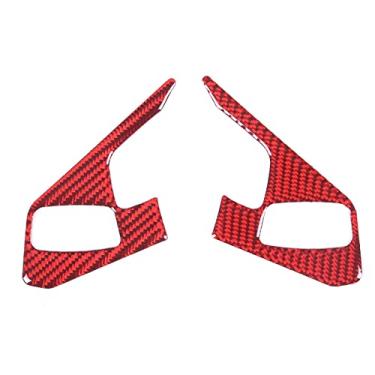 Imagem de Adesivo de capa de botão de volante de fibra de carbono macio apto para Chevrolet Corvette C8 2020-2023, acabamento adesivo de moldura de proteção de painel de volante de carro, 2 peças (vermelho - adequado para dois botões)