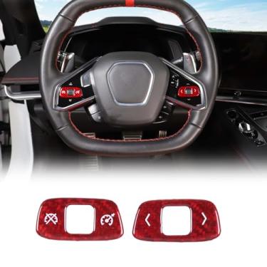 Imagem de Capa de acabamento de botão de interruptor de console central de fibra de carbono real compatível com Chevrolet Corvette C8 2020-2024, acessórios de proteção da tampa do botão de controle, 2 peças