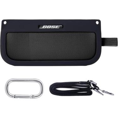 Imagem de co2CREA Capa de silicone macio de substituição para alto-falante portátil Bose SoundLink Flex Bluetooth (capa de silicone, capa preta)