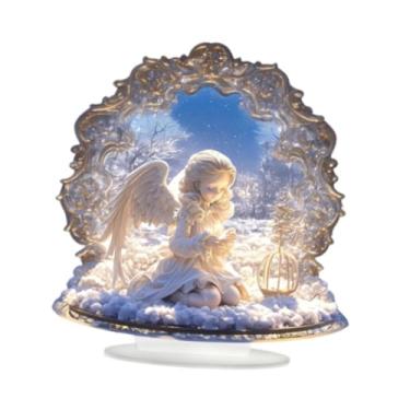Imagem de Fancyes Decoração de anjo acrílico enfeite de mesa 2D decoração de casa peça central criativa com base para prateleira armário sala de estar, Style D