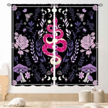 Imagem de Cortinas de cobra bruxa, boho, estética, fada, cogumelo, floral, feiticeiro, misterioso, tarô, arte, decoração, roxo, janela, cortina, tratamentos para quarto, sala de estar, banheiro, 2 painéis, 107