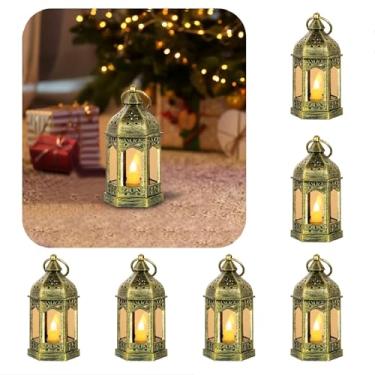 Imagem de Staymoment 6 Lanternas Decorativas Douradas: Mini Lanternas Hexagonais com Velas de LED, Ideal para Decoração de Casa de Fazenda e Festas
