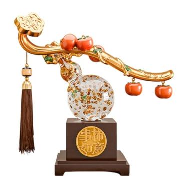 Imagem de WeiLaiKeQi Estátua de resina de caqui da sorte, estatueta de cabaça, armário, ornamento de feng shui, escultura de bênção para loja, festival, estante de livros, Claro