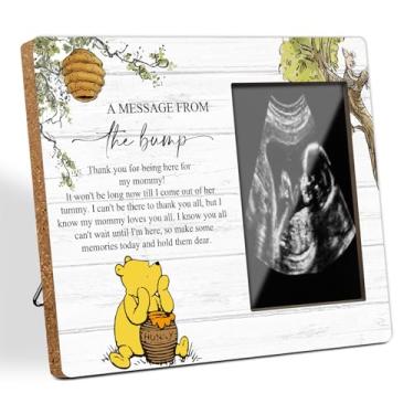 Imagem de Moldura de imagem Winnie Baby Show, uma mensagem da The Bump Baby Sonogram, revelação clássica de gênero do chá de bebê Pooh, lembrança de marco de gravidez para gestante (foto de 10 x 15 cm)