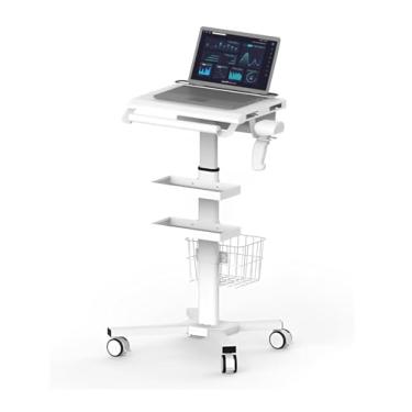 Imagem de MB-C07 Carrinho para laptop médico ajustável, antifurto, antiderrapante, com rodas, suporte de scanner oral, armazenamento de cesta, bandeja dupla | Mesa grande para consultório odontológico,