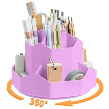 Imagem de Porta-lápis para mesa, 9 compartimentos, organizadores de mesa rotativos de 360 graus, organizador de artigos de papelaria, organizador de artigos de papelaria, pote de lápis fofo para escritório,