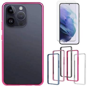 Imagem de HANAIETTE BLU G84 Capa de telefone e protetor de tela de vidro temperado alumínio metal bumper capa e protetor de tela para BLU BLU G84 (vermelho)