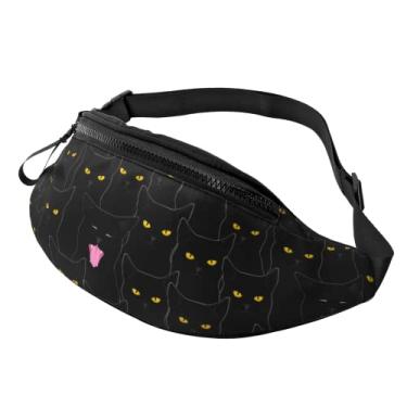 Imagem de Pochete de cintura bolsa de cintura ajustável para homens mulheres viajando caminhada ciclismo corrida, Gato preto, One Size