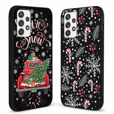 Imagem de Yomjew Pacote com 2 capas para celular Feliz Natal para Samsung Galaxy A52 5G 6,5 polegadas, linda árvore de Natal, Natal, carro, caminhão, doces, decoração, capa de TPU à prova de choque para meninas