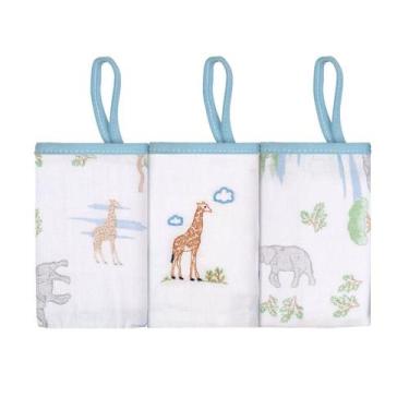 Imagem de Kit 3 Paninhos De Boca Bebê Soft Bordado Com Prendedor Chupeta 25x25cm