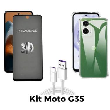 Imagem de Kit Capinha + Película 3D Privacidade + Cabo USB Tipo C para Moto G35 