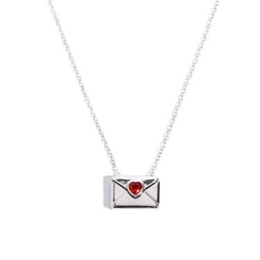 Imagem de UniLogue Colar com pingente de caixa envelope de amor rubi que abre e fecha com letra I Love You, provérbios, colar de latão banhado a ouro 18 K, Latão, Zircão