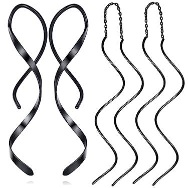 Imagem de Brincos de passador em espiral, 18G, pingente de gota de aço inoxidável torcido, feito à mão, linear, curvado, pingente mínimo, Aço inoxidável, Sem pedra preciosa