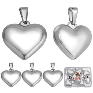 Imagem de Beebeecraft 1 caixa 10 peças pingentes de coração de aço inoxidável cor prata 3D pingente de coração para dia das mães presentes dos namorados colar pulseira fazendo encontrar