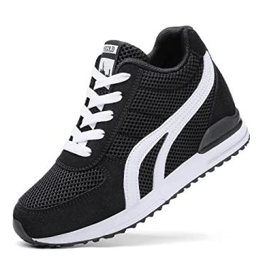 Imagem de AONEGOLD Tênis feminino de salto alto com cadarço e plataforma, Preto-98, 35