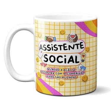 Imagem de Caneca Xícara Porcelana Presente Colorida Assistente Social