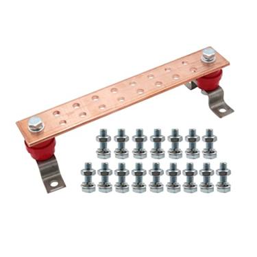 Imagem de LBY . Kit de barra de aterramento de cobre montado na parede de 61 cm x 5 cm x 30 cm, com 16 posições de terminal, kit de barra de barramento de aterramento de cobre