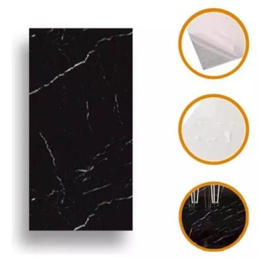 Imagem de Placa 3d Revestimento De Parede Auto Adesivo Marmore Preta 60x30cm - G