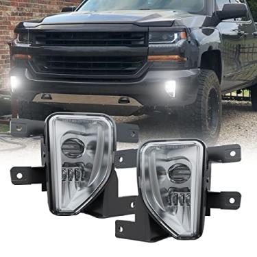 Imagem de 4X4FLSTC Conjunto de faróis de neblina de LED aprovado pelo DOT com DRL Halo Daytime Running Light compatível com Chevy Silverado 1500 2016 2017 2018 – Cromado